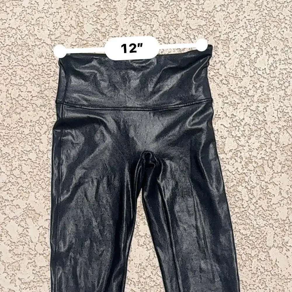 SPANX Faux Leather Leggings Black Size Large High Waist Shaping Style 2437